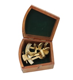 Ross London and Canadian Avesta & Co. Brass Sextant in Unique Shaped Wood Box