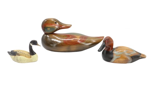 (2) American and (1) Italian Hand Carved and Painted Duck Decoys