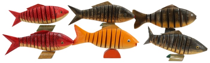 (6) Carved Wood Articulated Fish