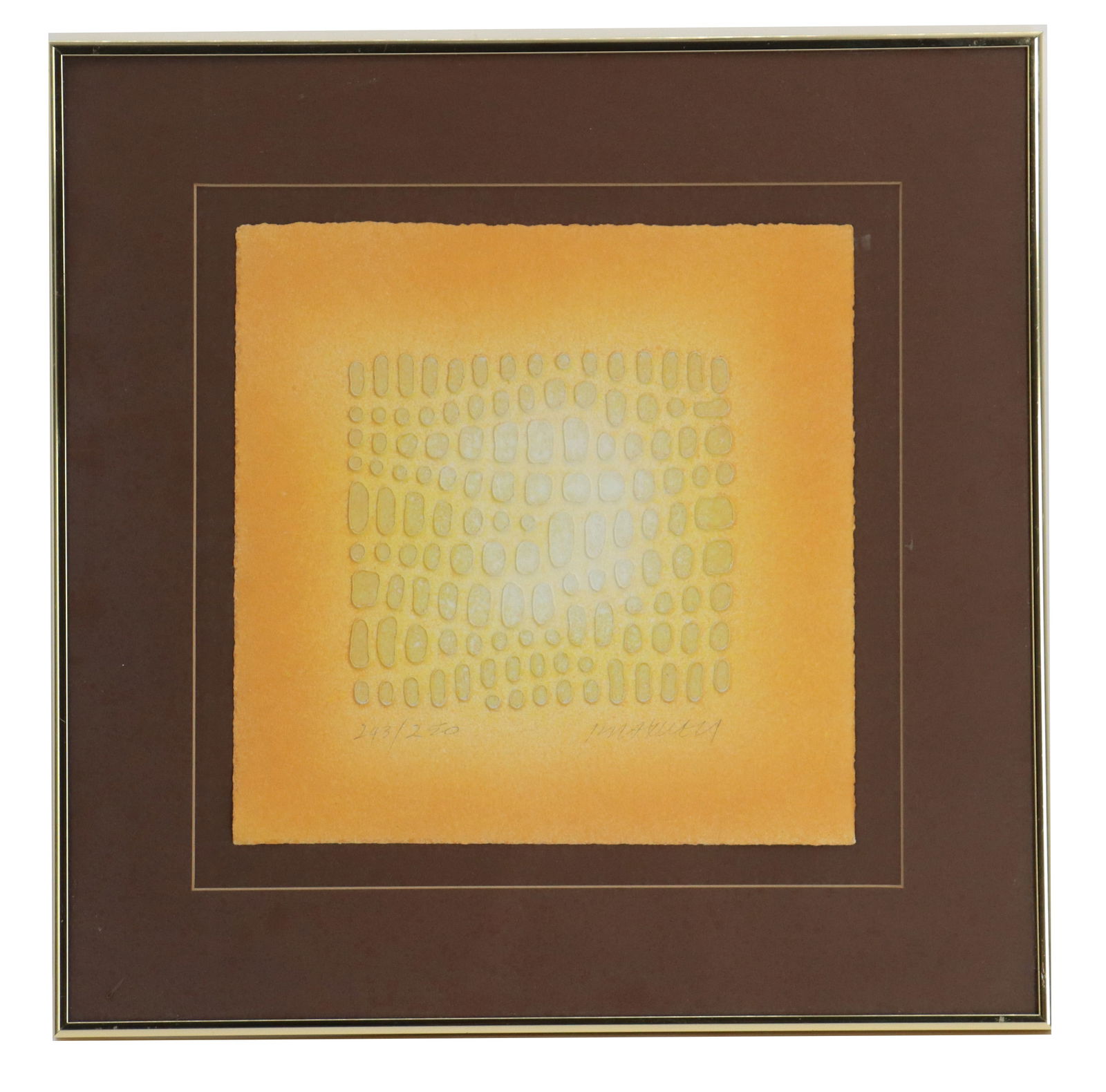 Paul Maxwell (1925-2015) American, Signed and Numbered Stencil Casting: Paul Maxwell (1925-2015) American, Signed and Numbered Stencil Casting. Signed in pencil bottom right. Numbered 243/250 in pencil bottom left. An alligator hide-like design with gradients of yell