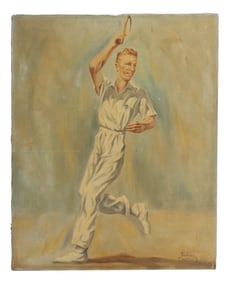 Sidney Crockett, 20th Century American, 1960's Oil on Canvas Painting of Tennis Great Rod Laver