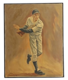 Sidney Crockett, 20th Century American, 1962 Oil on Canvas Painting of Carl Hubbell