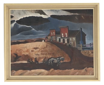 After Charles Burchfield (1893-1967), Oil on Board, "November Evening"