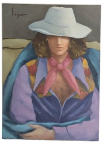 Jocelyne Seguin (1921-1999) French, Oil on Canvas, Woman with White Hat