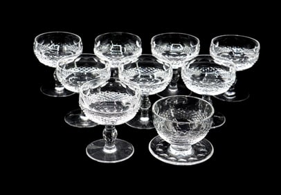 (8) Waterford Crystal Colleen Champagne Coupe Glasses and (1) Dessert Bowl
