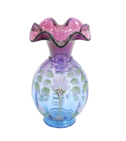 Limited Edition Signed Fenton Art Glass Mulberry Vase in Original Box