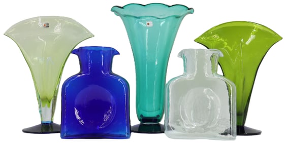 (5) American Blenko Glass Vases in Various Shapes and Sizes