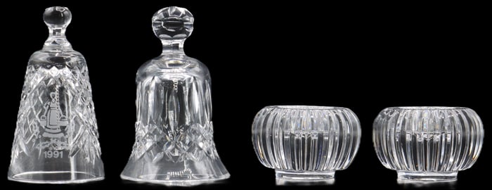 (2) Waterford Crystal Bells and (2) Votive Candle Holders