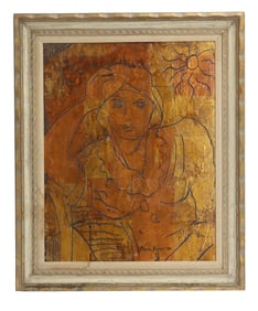 Boris Kipar (1937-2007) Russian/American, 1970 Oil on Masonite, Portrait of a Young Woman