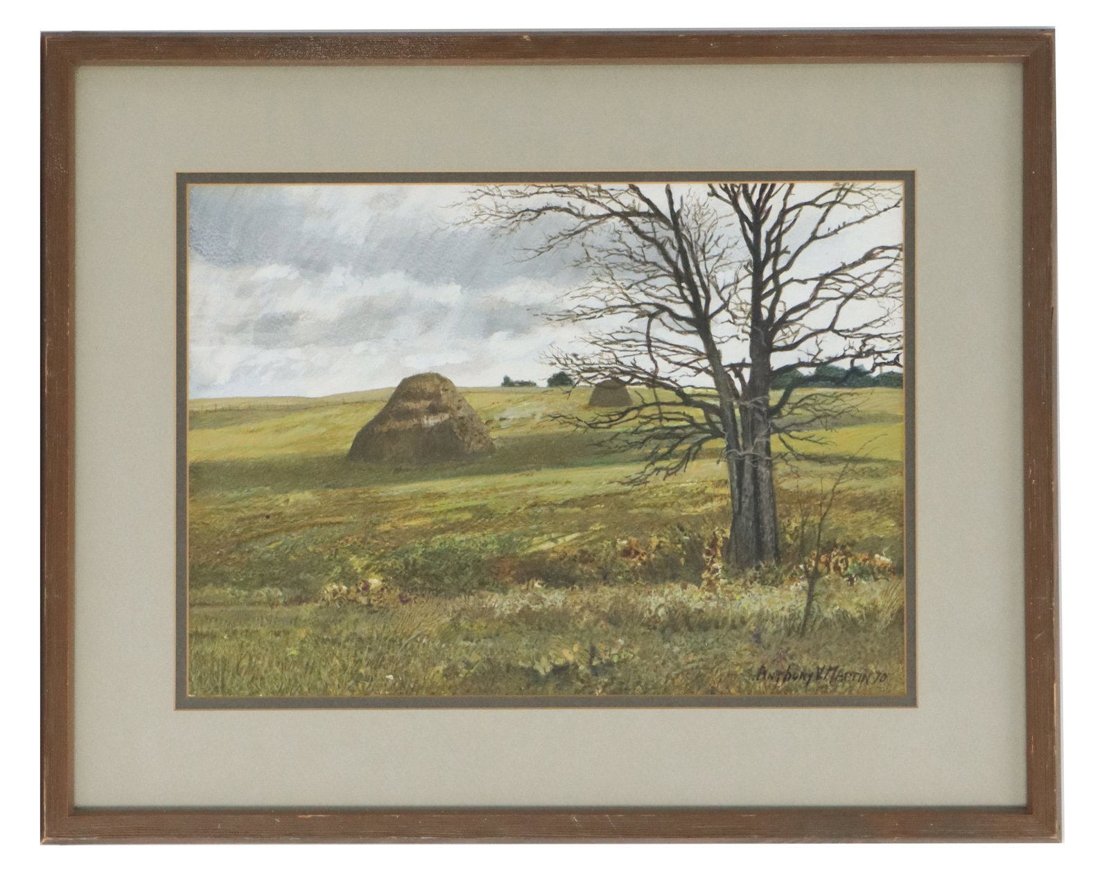 Anthony Martin (1941-2019) American, Oil on Board, Texas Landscape with Haystacks: Anthony Martin (1941-2019) American, Oil on Board, Texas Landscape with Haystacks. Signed and dated 1970 lower right. Overall Size: 16 x 20 in. Sight Size: 10 x 14 in. &nb