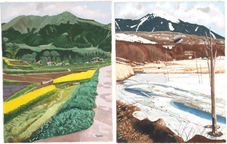 A Pair of Landscapes on Canvas "Summer & Winter"