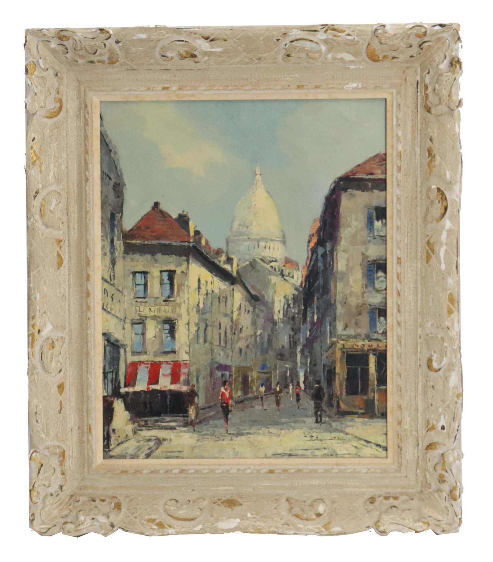 Andre Renault, 20th Century French, Oil on Canvas Painting: Andre Renault, 20th Century French, Oil on Canvas Painting. Signed lower left. Paris street scene with the famous Sacre Coeur Basilica overlooking Montmartre, a picturesque district with unparalleled 