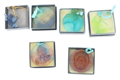 (6) French Daum Art Glass Christmas Ornaments