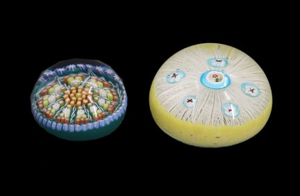 (2) Italian Murano Millefiori Art Glass Paperweights