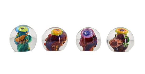 (4) American Signed Vitra Glass Studio Coral Reef Paperweights