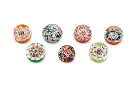 (7) Scottish Strathearn Millefiori Glass Paperweights