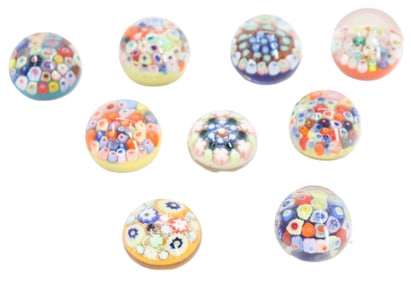 (9) Millefiori Art Glass Paperweights