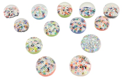 (13) Millefiori Art Glass Paperweights