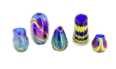 (5) American W.E. Porter Signed and Dated Short Art Glass Vases