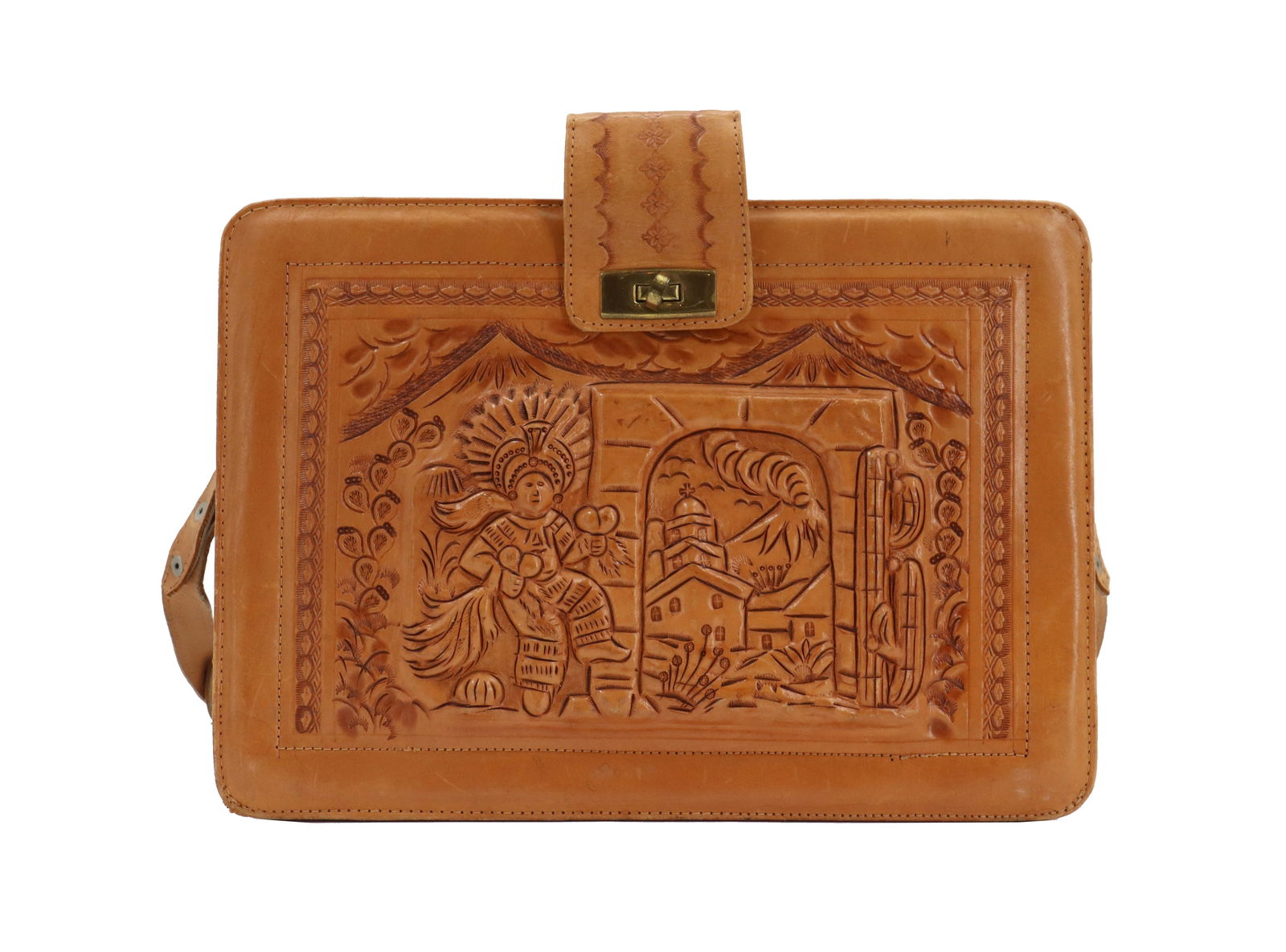 Mexican Folk Art Hand Tooled Leather Shoulder Bag (1 of 20)