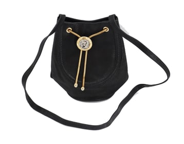 Rodo Italian Black and Gold Metal Medallion Purse