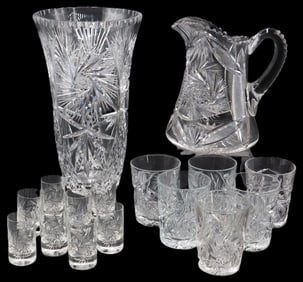 (16) Antique American Brilliant Period Cut Crystal Pieces