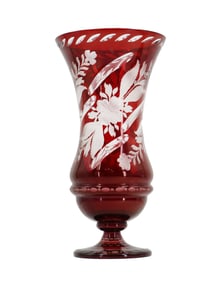 Czech Bohemian Cut to Clear Ruby Art Glass Vase
