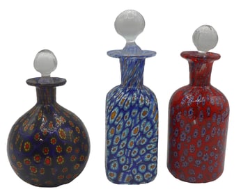 (3) Italian Millefiori Bottles