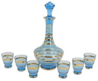 (7) 1950s Hungarian Art Glass Decanter Set