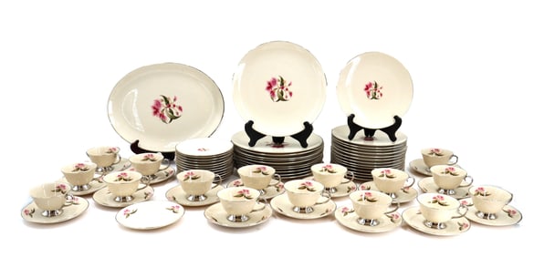 (70) Flintridge China Pink Thistle Serveware Set