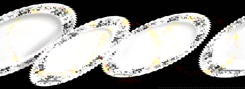 (3) Royal Doulton English Translucent China Platters: (3) Royal Doulton Porcelain Platters. Lot comprised of three porcelain platters with fruit and vine painted imagery on rim. Largest Size:&nbsp;12 1/4 x 16 in.&nbsp; Royal Doulton porcelain, founded in