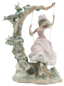 Spanish Lladro Lady On Swing Porcelain Figure