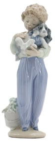 Spanish Lladro Porcelain Boy Holding Puppy Figure