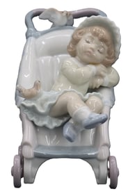 Spanish Lladro Porcelain Child On Stroller Figure