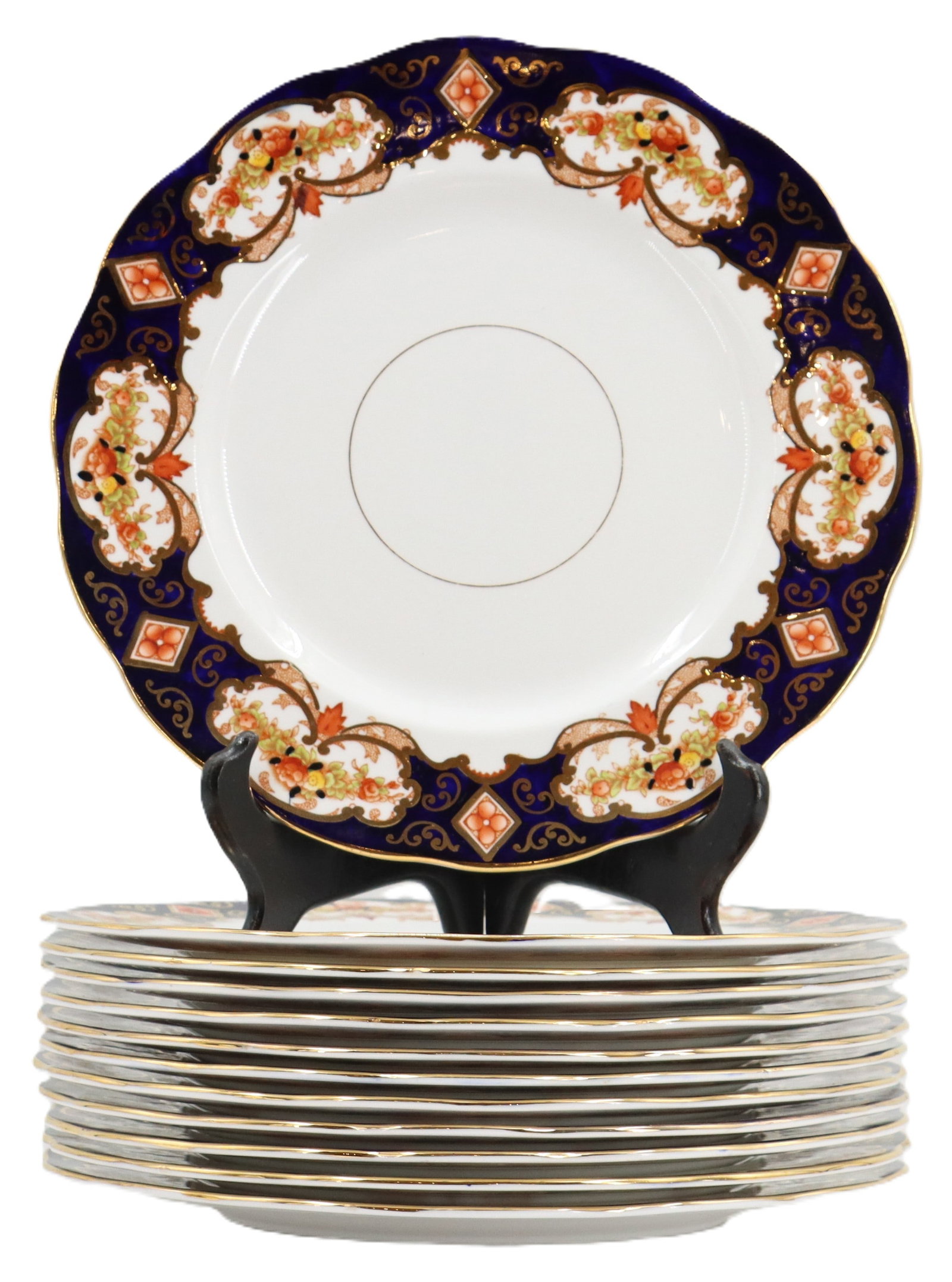Set of (12) British Royal Albert Bone China Plates: Set of (12) British Royal Albert Bone China Plates. Marked on underside. Condition: Commensurate with age. Size: 10 x 10 in. The Royal Albert company is