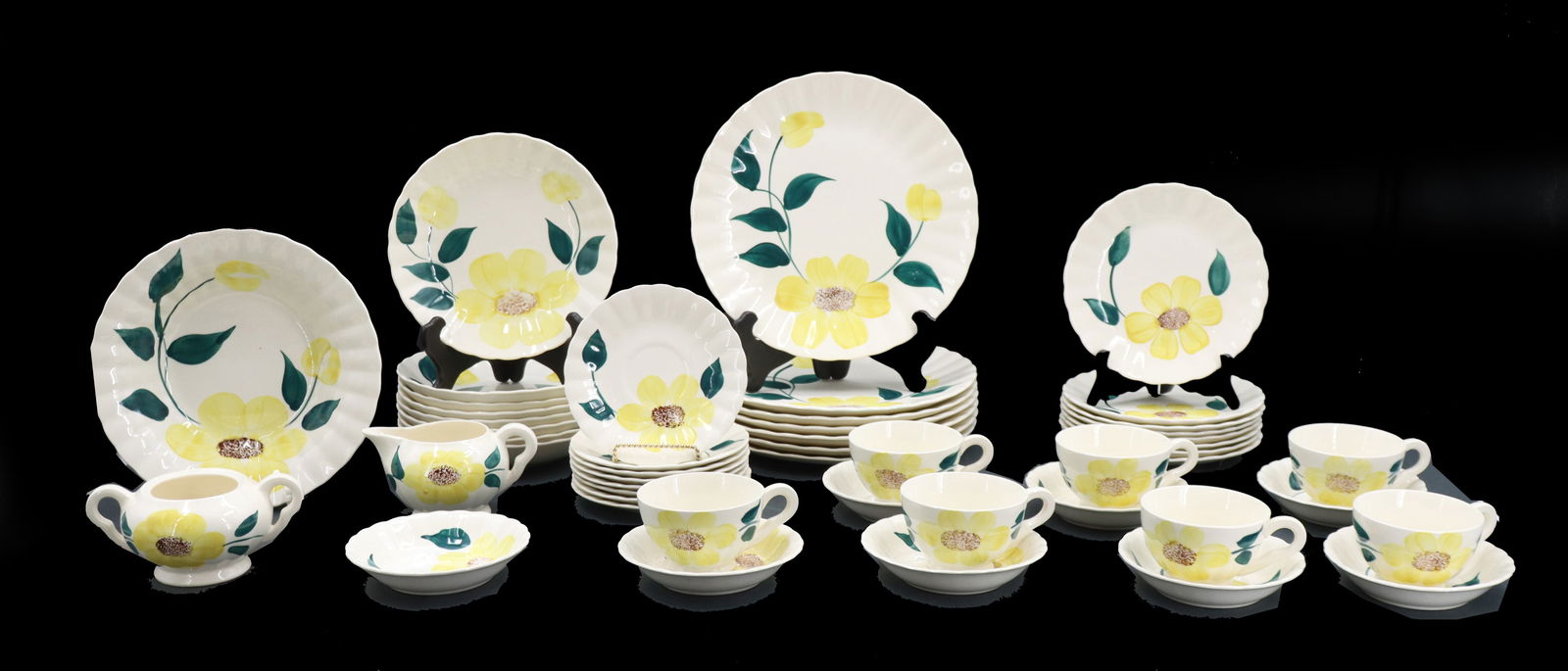 (49) Piece Blue Ridge Southern Pottery Ceramic Serveware: (49) Piece Blue Ridge Southern Pottery Ceramic Serveware. Lot of forty nine pieces of Blue Ridge pottery. Blue Ridge serveware set, originally for eight, including cups, bowls, saucers, dinner plates,