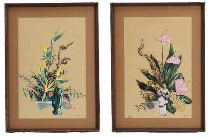 James Bunnell (1947-2016) American, (2) Abstract Asian Expressionist Mixed Media