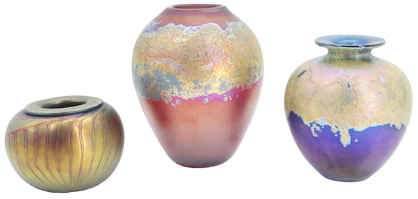 Chris Heilman (Born 1950) American, (2) Signed Art Glass Vases and (1) Favrile Vase