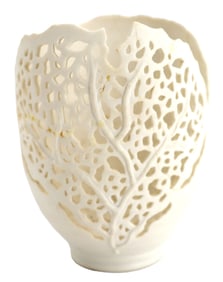 Signed Katherine White Ceramic Coral Frond Vase