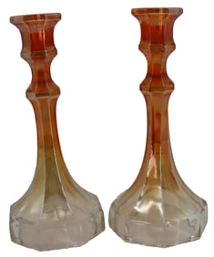Vintage Imperial Carnival Glass Pair of Candlesticks