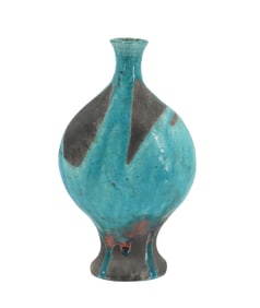 Vintage Turquoise Drip Glaze Pottery Vase