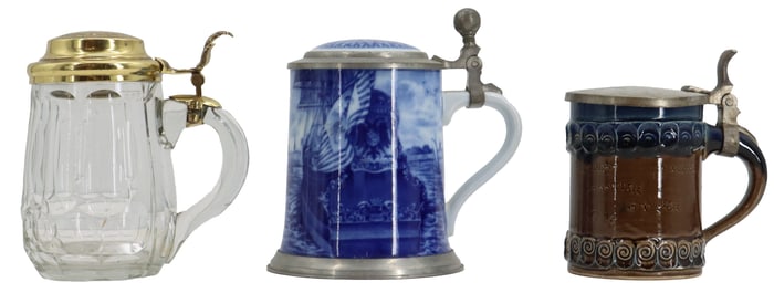 (3) Covered Beer Steins From Various Makers and Materials