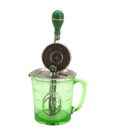 A. H. Heisey & Co Uranium Depression Glass Measure with Eggbeater