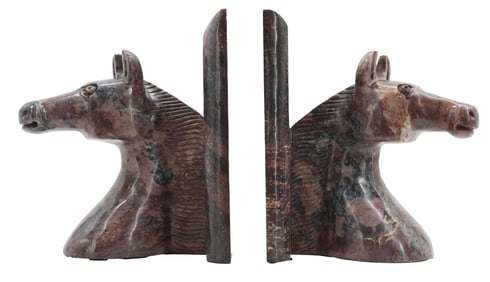 Pair of Carved Stone Horse Head Bookends