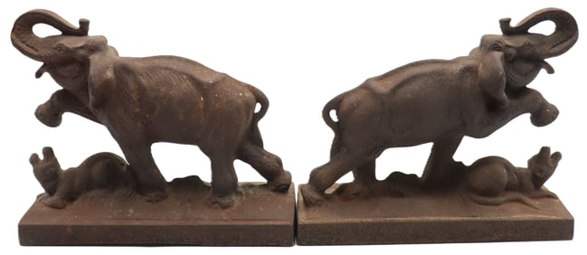 Pair of Vintage Cast Iron Elephant Bookends