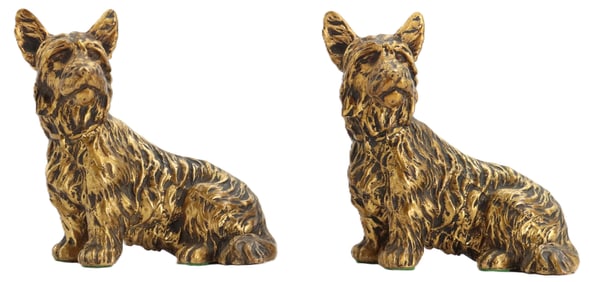 Pair of Gold Toned Metal Scotty Figurines
