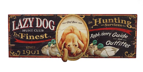 Red Horse Vintage Style Lazy Dog Hunting Services Hand-Painted Wooden Sign