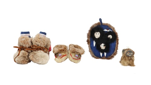 Meribeth Orock (Born 1941) Inuit, Alaskan Aleutian Children's Mukluks and Toys