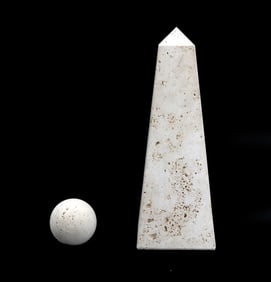 (2) Travertine Washington Monument Obelisk and Sphere