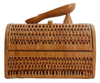 Vintage 1940s Wood and Wicker Shoe Shine Basket